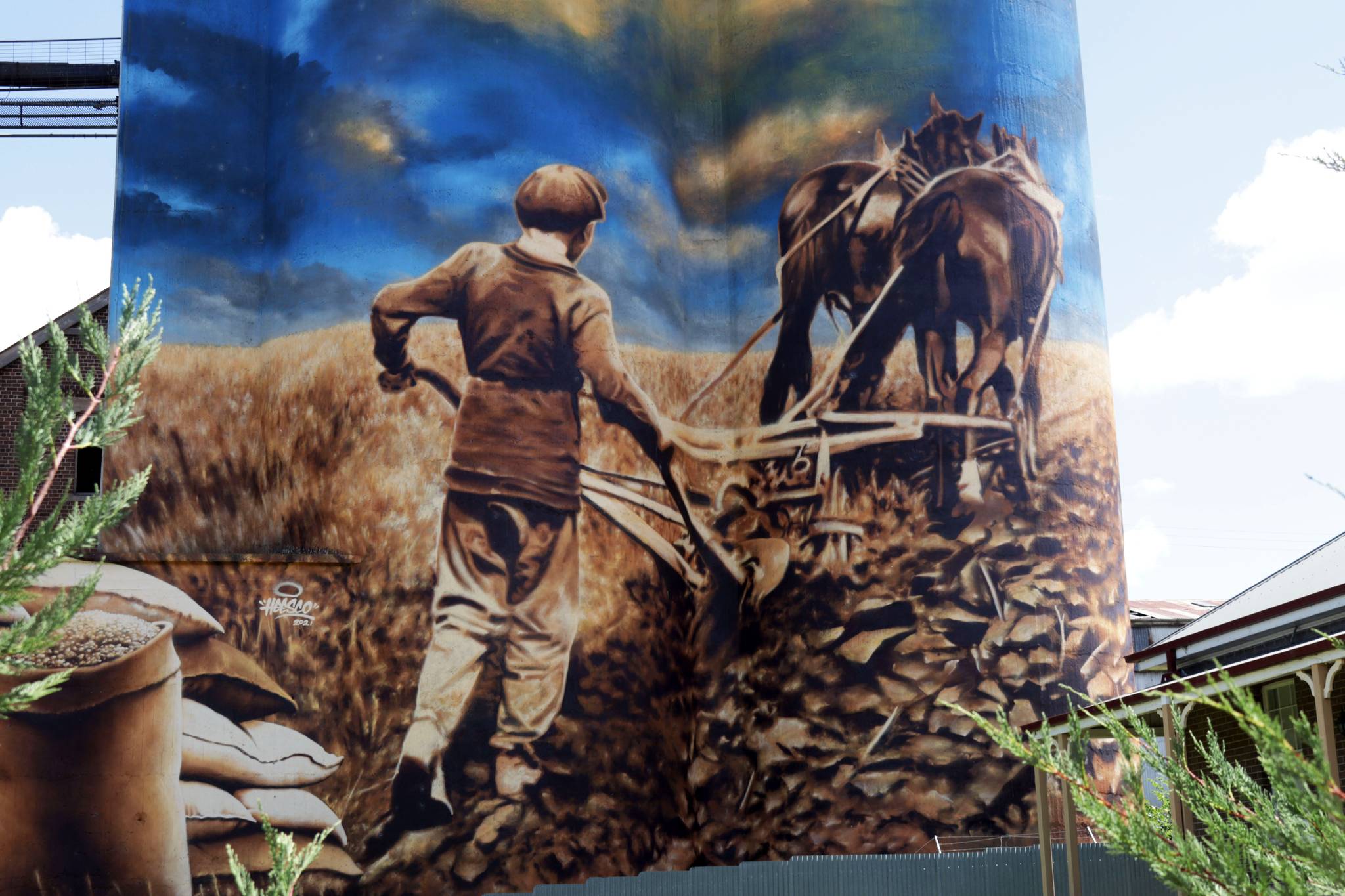 Heesco&mdash;Murrumburrah Mill Silo Art Stage 1